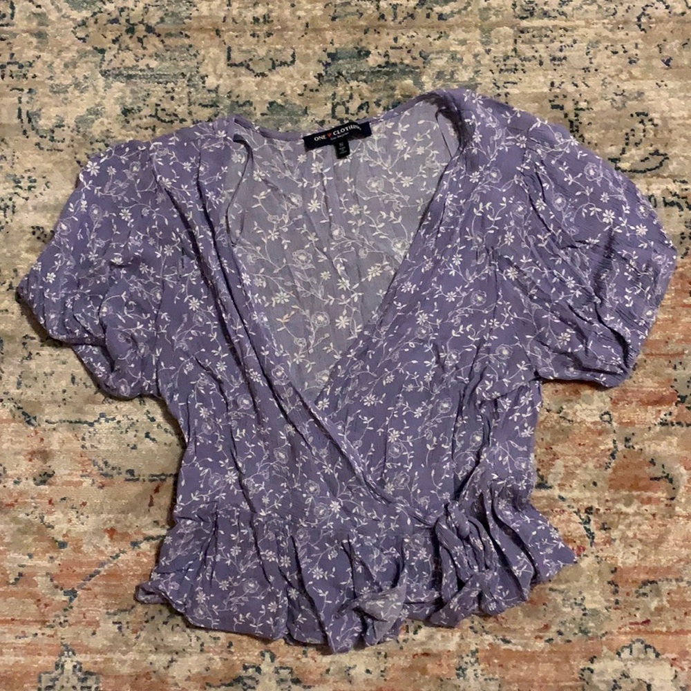 Purple with white flower v neck dress top
